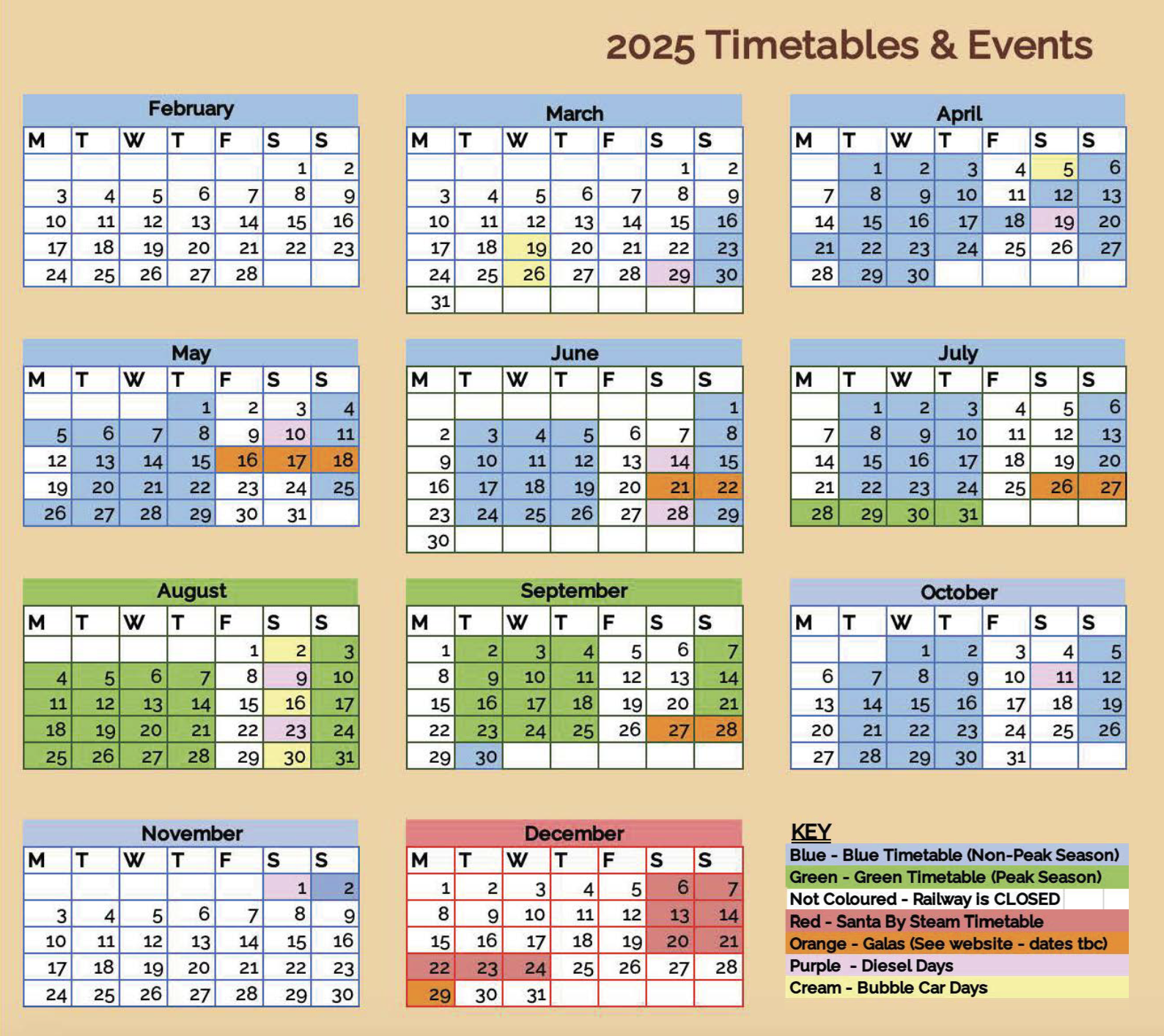Bodmin Railway 2025 Timetable